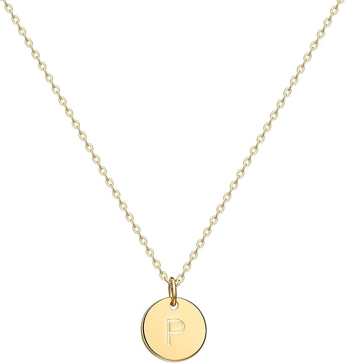 Valloey Rover Initial Necklaces for Women 14K Gold Plated Dainty Letter Necklce Round Coin Disc P... | Amazon (US)