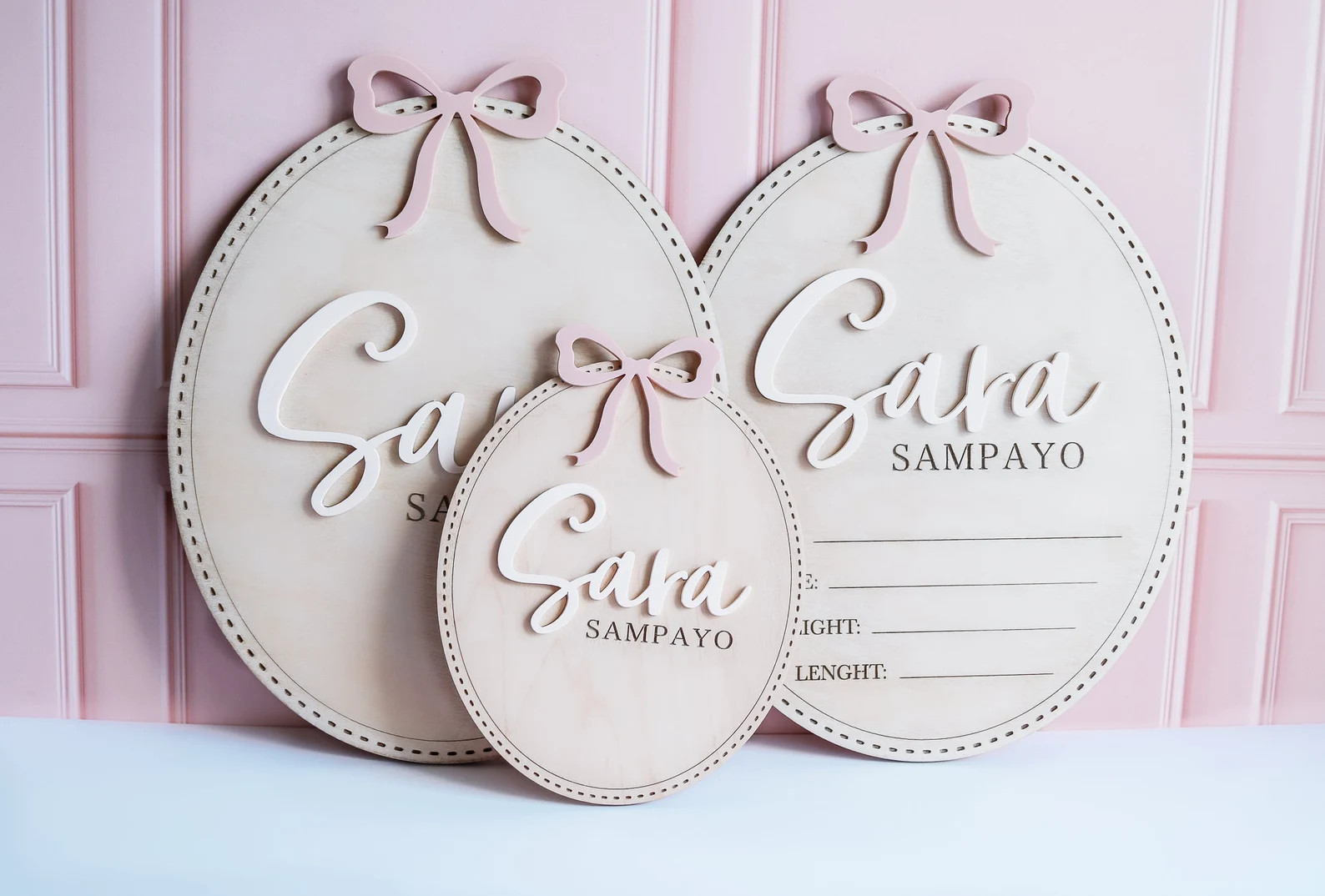 Bow Baby Girl Announcement Sign Baby Girl Nursery Sign Bow Baby Name Sign for Hospital Birth With... | Etsy (US)