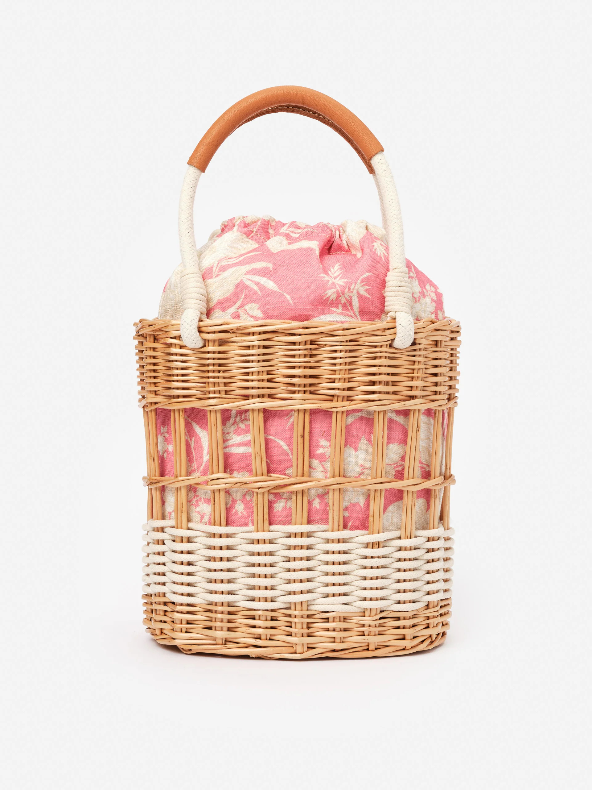 Natural/Pink Giardino Toile Caryl Wicker Handbag | Women's Handbags | J.McLaughlin | J.McLaughlin