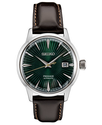 Men's Automatic Presage Brown Leather Strap Watch 40.5mm | Macy's