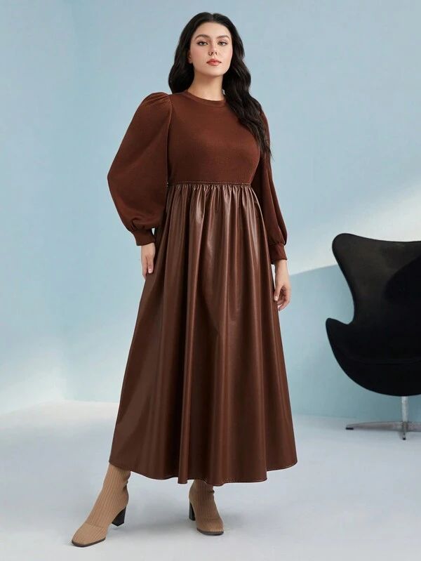 SHEIN Mulvari Plus Solid PU Leather Dress Without Belt | SHEIN