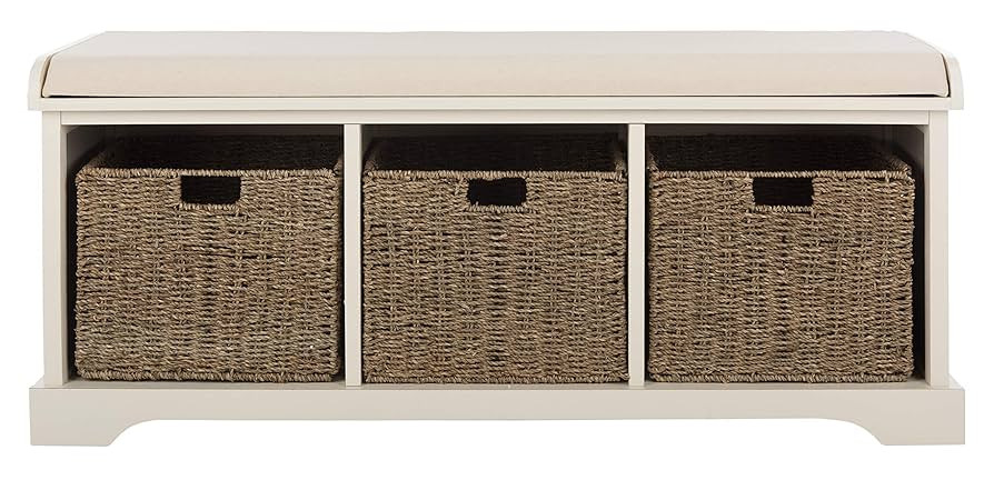 SAFAVIEH American Homes Collection Lonan Grey and White Wicker Storage Bench | Amazon (US)