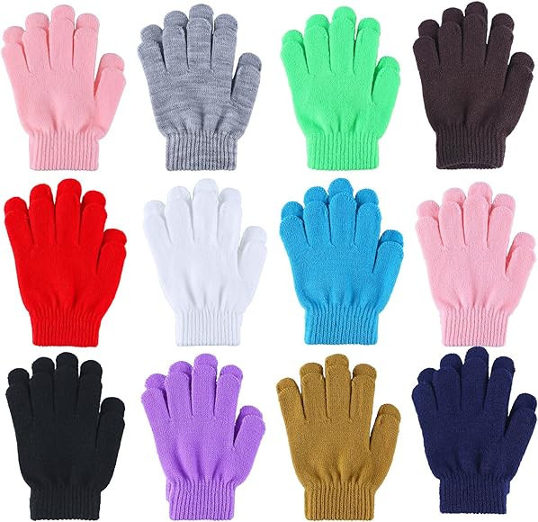 Cooraby 12 Pairs Kid's Winter Magic Gloves Children Stretchy Warm Magic Gloves Boys or Girls Knit... | Amazon (US)