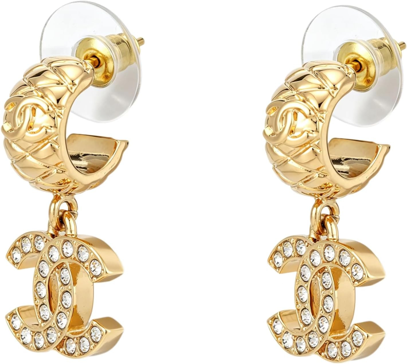 Gold-Tone Logo Crystal Drop Earrings with Quilted Detail | Amazon (US)
