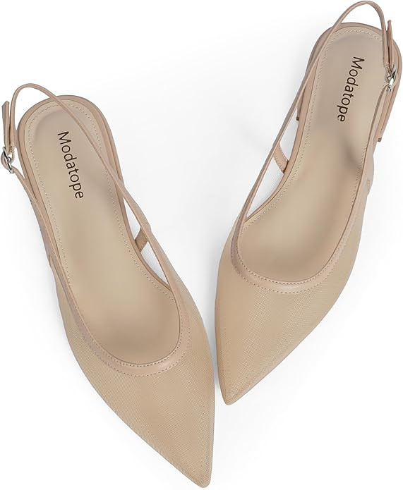 Modatope Slingback Flats for Women Pointed Toe Ballet Flats Classic Low Heel Sandals Dress Shoes | Amazon (US)