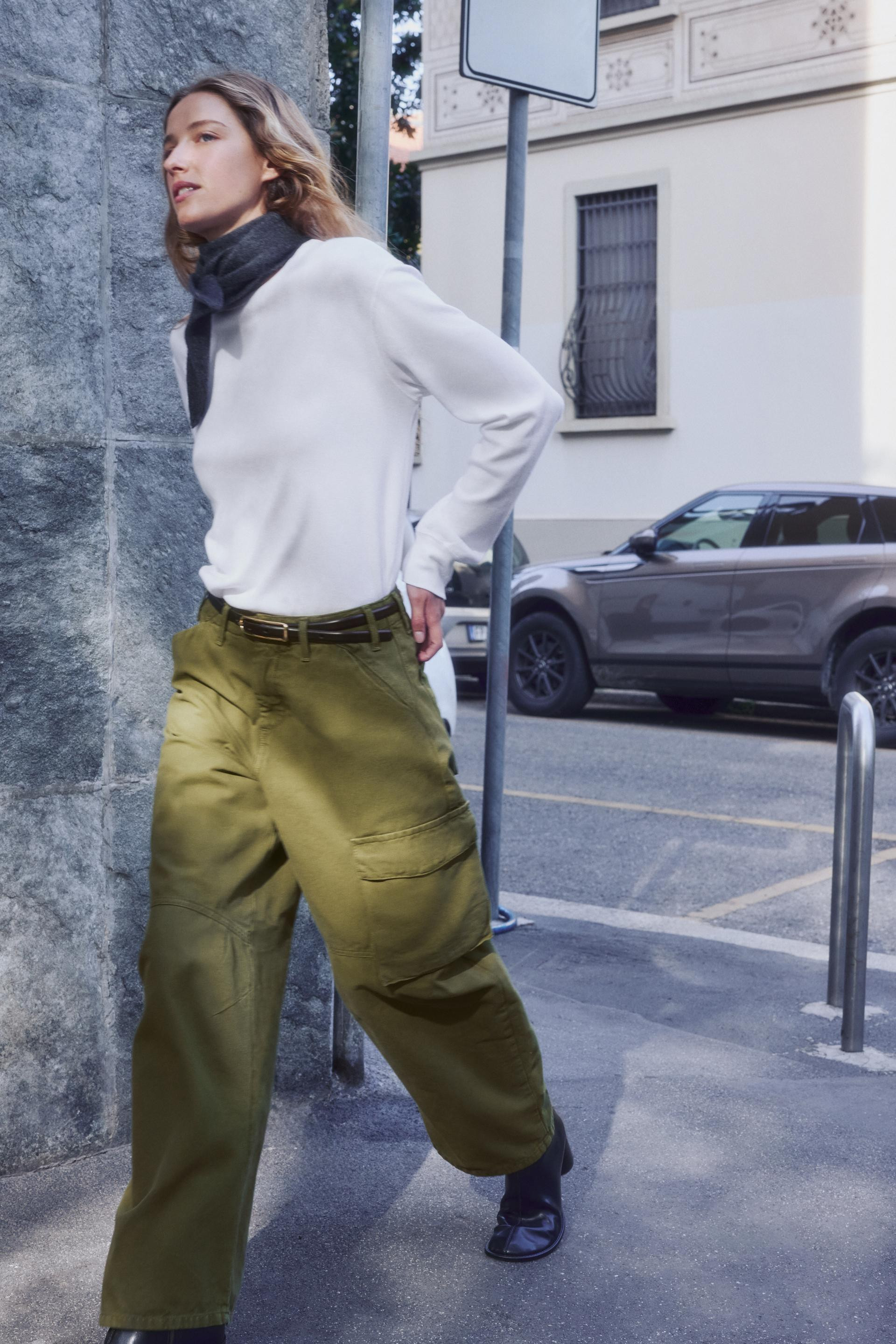 Zara - Zw Collection Cargo Trousers - Khaki - 18 - Woman | Zara UK