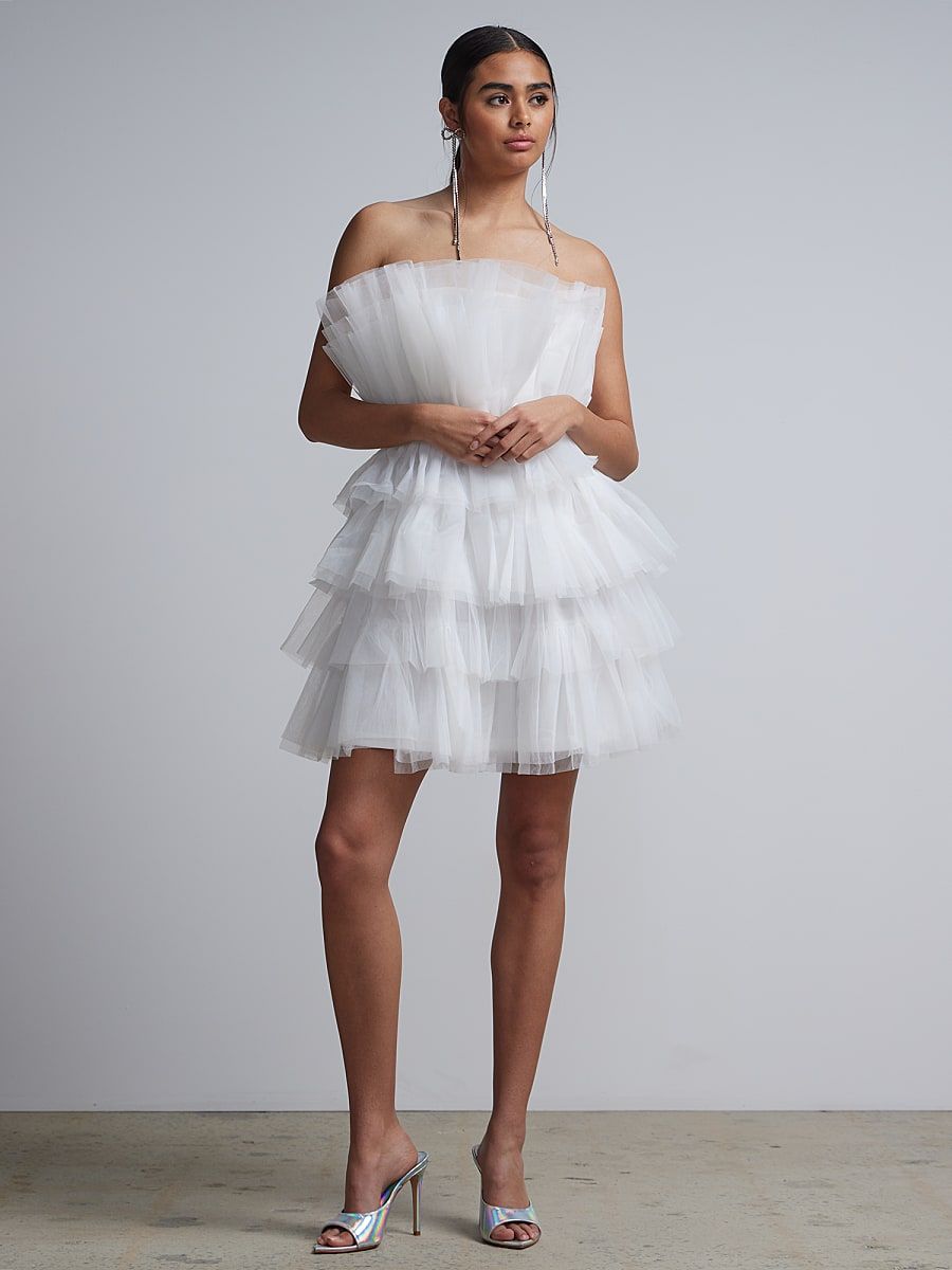 NY & Co Women's Tulle Mini Dress White Size Large Polyester | New York & Company