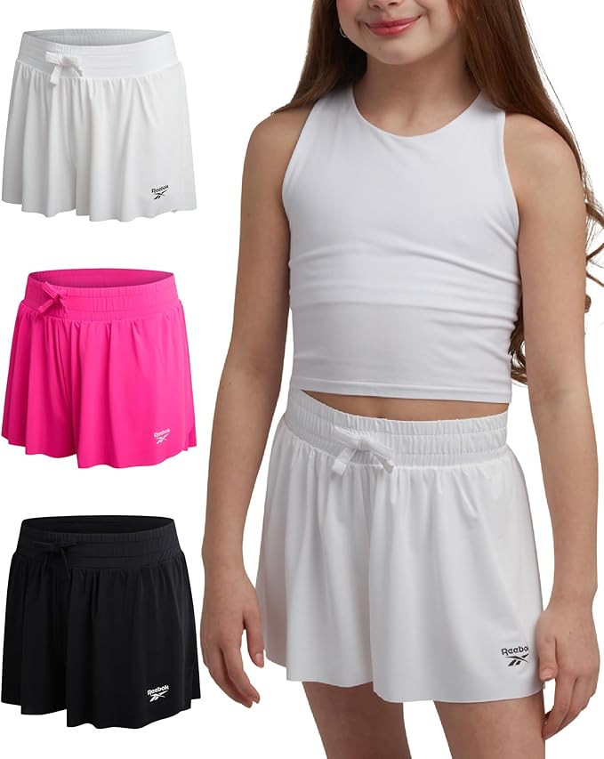 Reebok Girls Athletic Shorts - 3 Pack Lightweight Active Performance Flowy Butterfly Shorts for G... | Amazon (US)