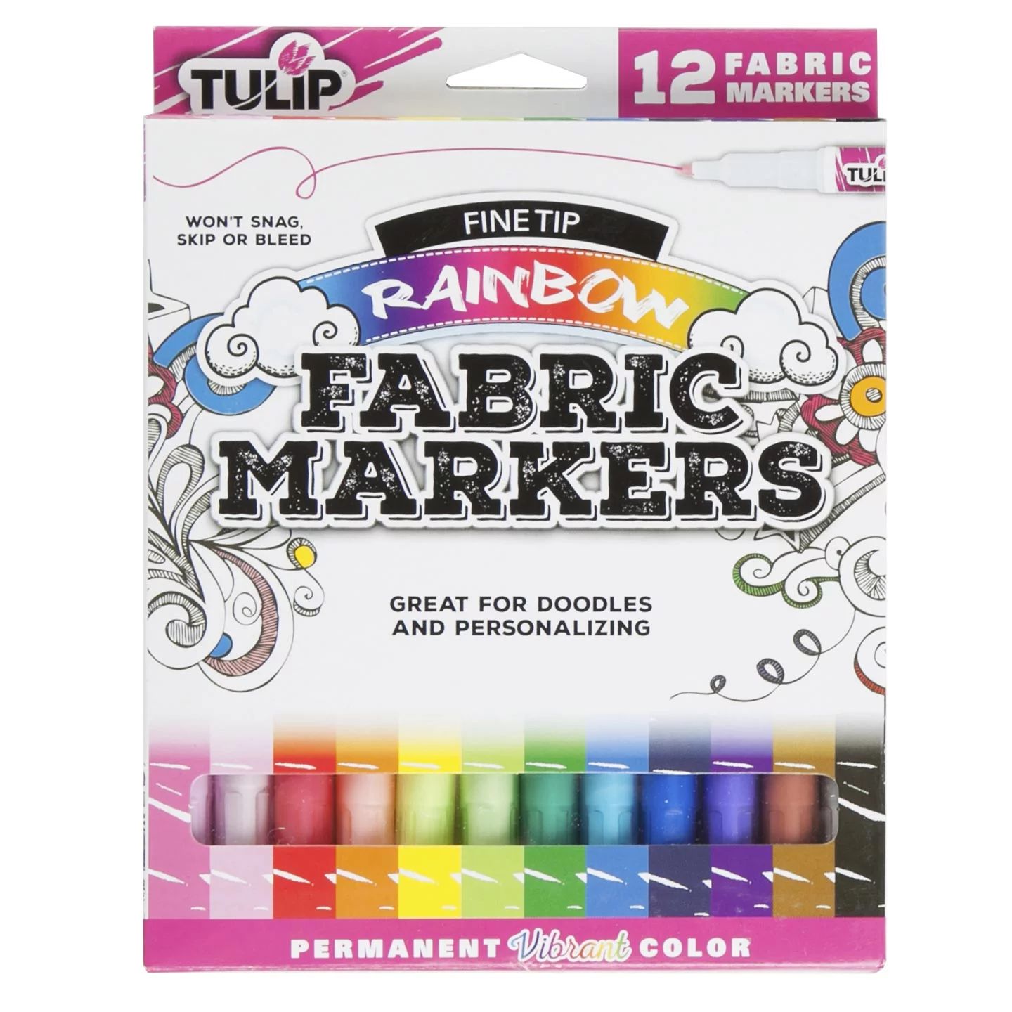 Tulip Fine Tip Fabric Markers 12 Pack Rainbow, Unisex and for Adults - Walmart.com | Walmart (US)