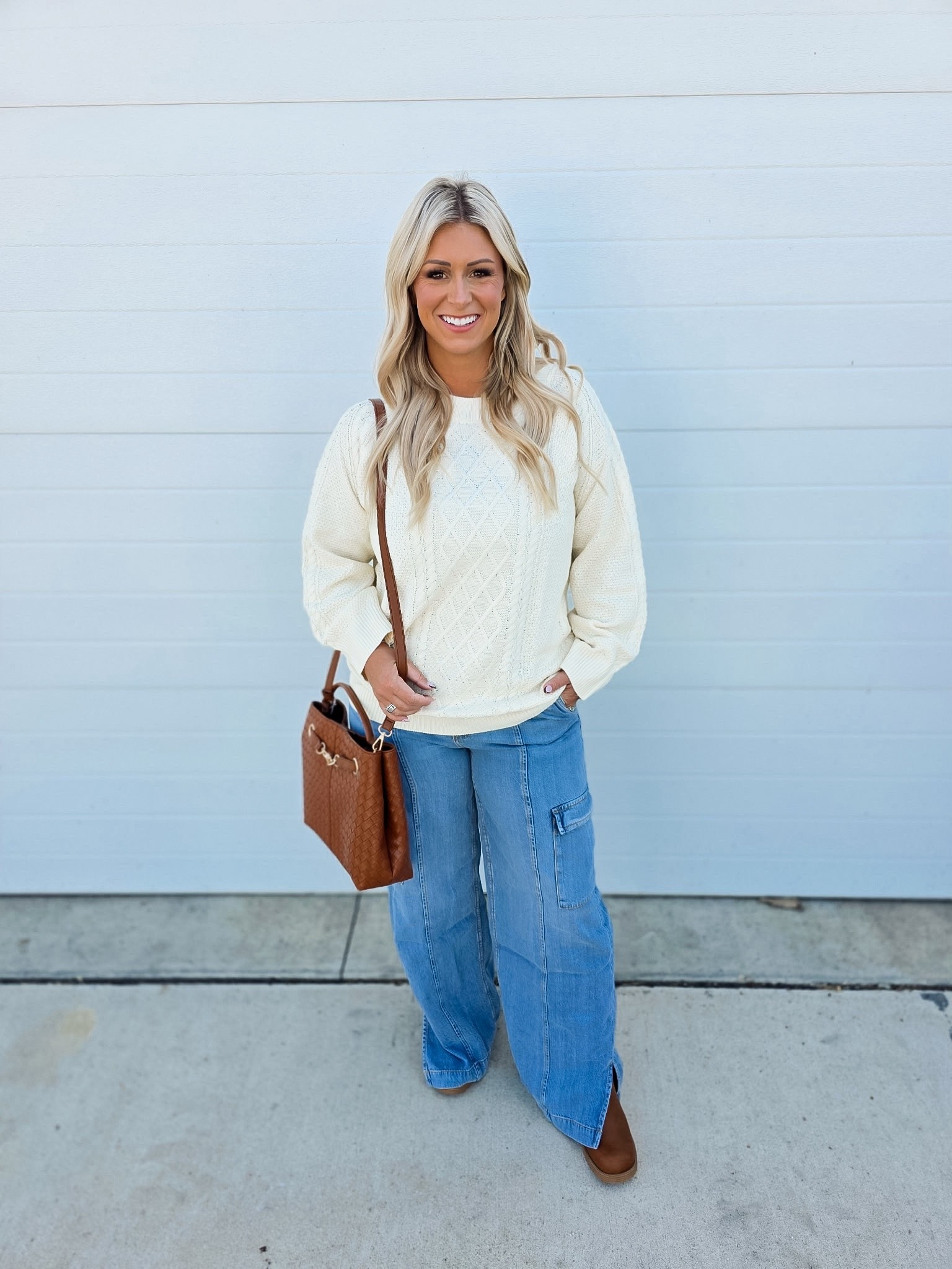 Loving these trendy pants from Walmart! Paired with this chunky cardigan and cute bag! Ready for fall!! I’m wearing a 14 in the jeans & large top!

#LTKFindsUnder50 #LTKMidsize #LTKPlusSize