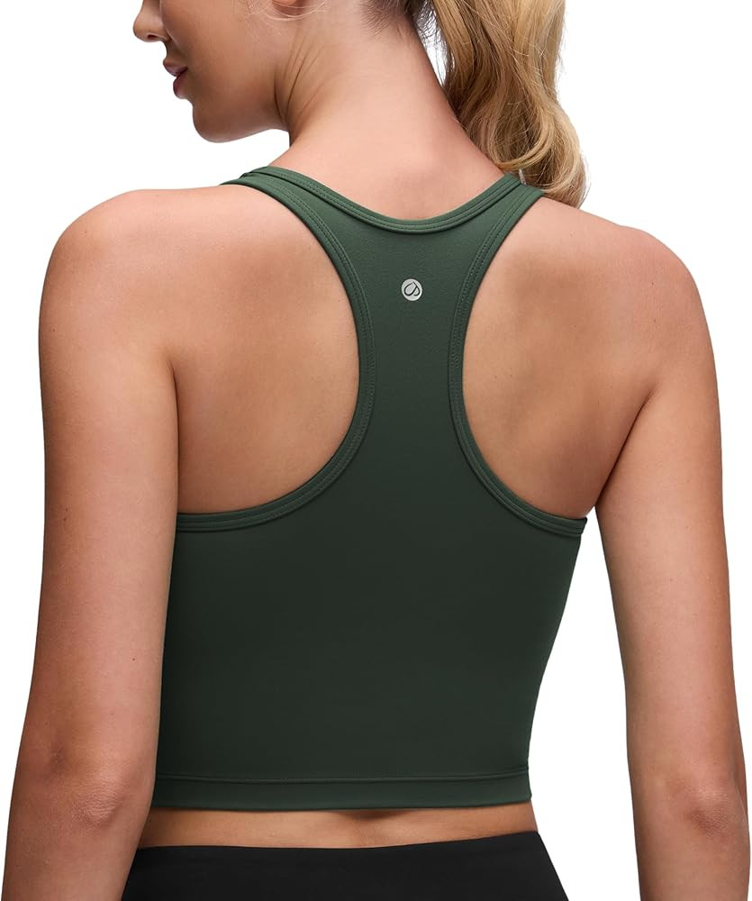 CRZ YOGA Butterluxe Racerback Crop Tank Tops for Women - Padded Y-Back Longline Sports Bras Scoop... | Amazon (US)