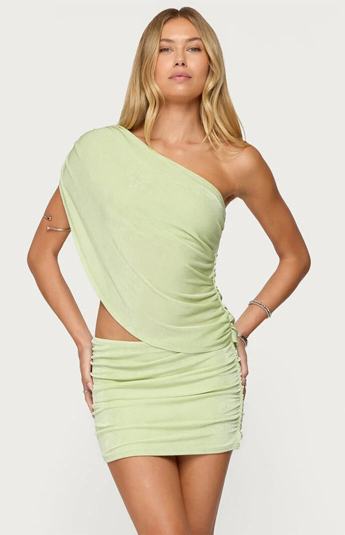 Edikted Women's Fiora One Shoulder Cutout Mini Dress in Green - Size XS | PacSun