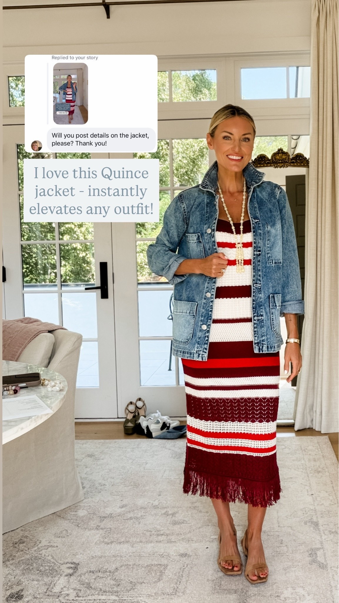 This is such a great closet staple- a fun denim jacket that is a little different than your typical one! It elevates any outfit for a unique touch. Wearing XS jacket and S dress

Loverly grey, outfit ideas women, crochet knit stripe midi dress target, quince denim jacket, affordable capsule wardrobe staples

#LTKSeasonal
