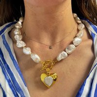 Big Faux Pearl Heart Necklace, Irregular Shell Large Puff Pendant Huge Chunky Beads Necklace | Etsy (US)