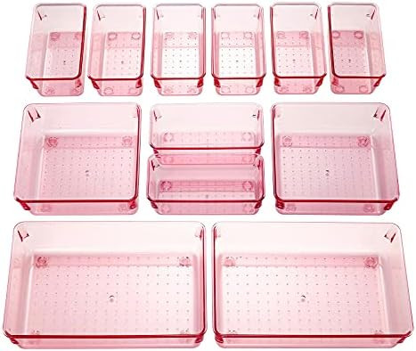 LOCKSPIRE Set of 12 Pink Drawer Organiser Dividers 3-Size Clear Transparent Acrylic Plastic Makeu... | Amazon (UK)