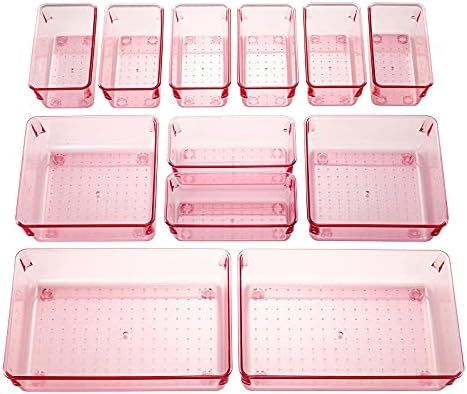 LOCKSPIRE Set of 12 Pink Drawer Organiser Dividers 3-Size Clear Transparent Acrylic Plastic Makeu... | Amazon (UK)