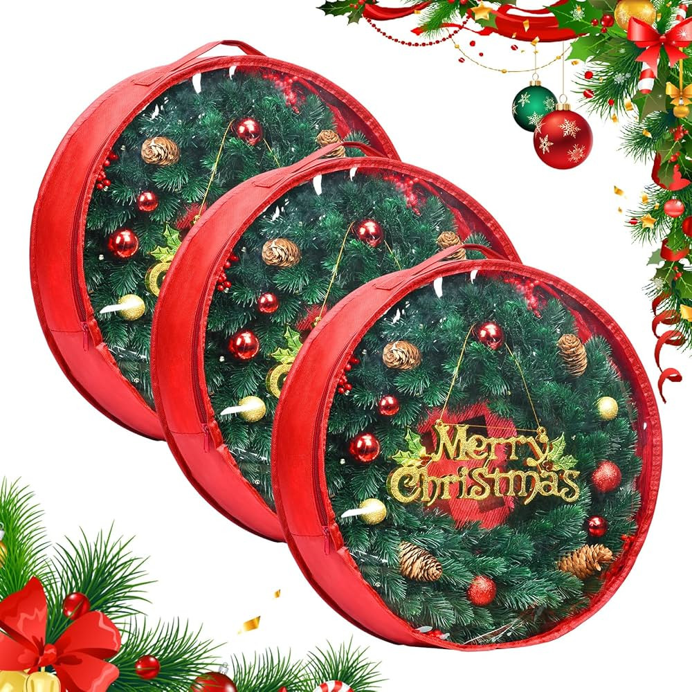 Christmas Wreath Storage Container Wreath Storage Bag 3 Pcs 30 Inch with Zipper and Sturdy Carryi... | Amazon (US)