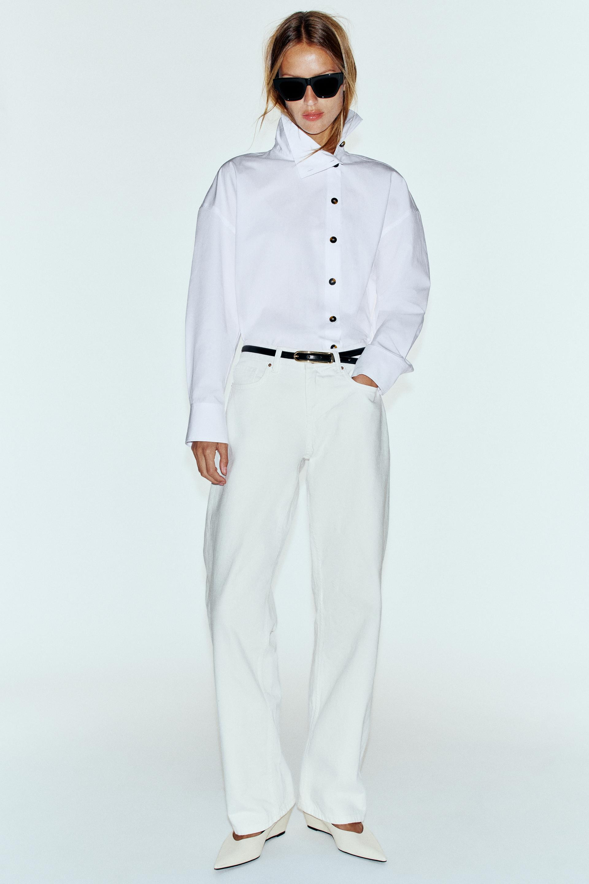 Zara - Poplin Stand Collar Shirt - White - S - Woman | Zara US
