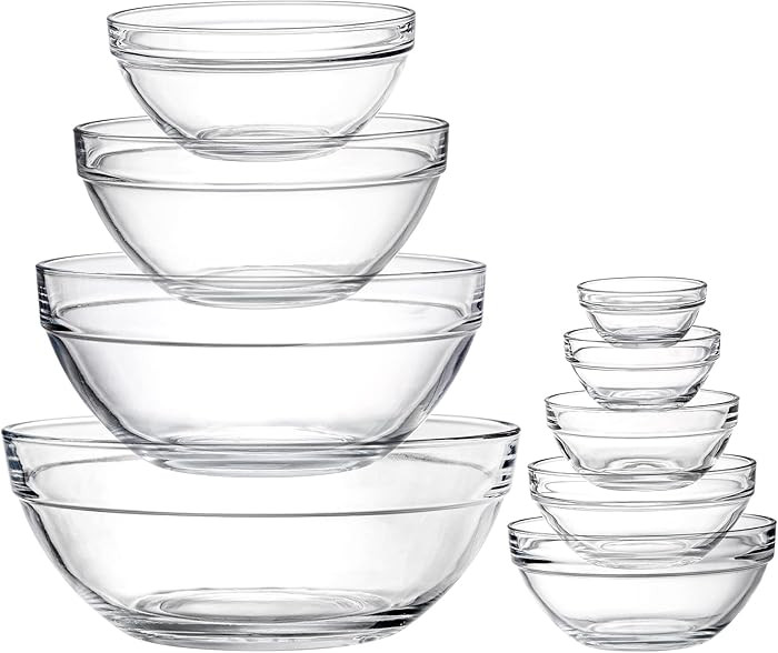 Lawei Set of 9 Glass Mixing Bowls - Glass Nesting Bowls Prep Bowl Clear Salad Bowls for Kitchen P... | Amazon (US)