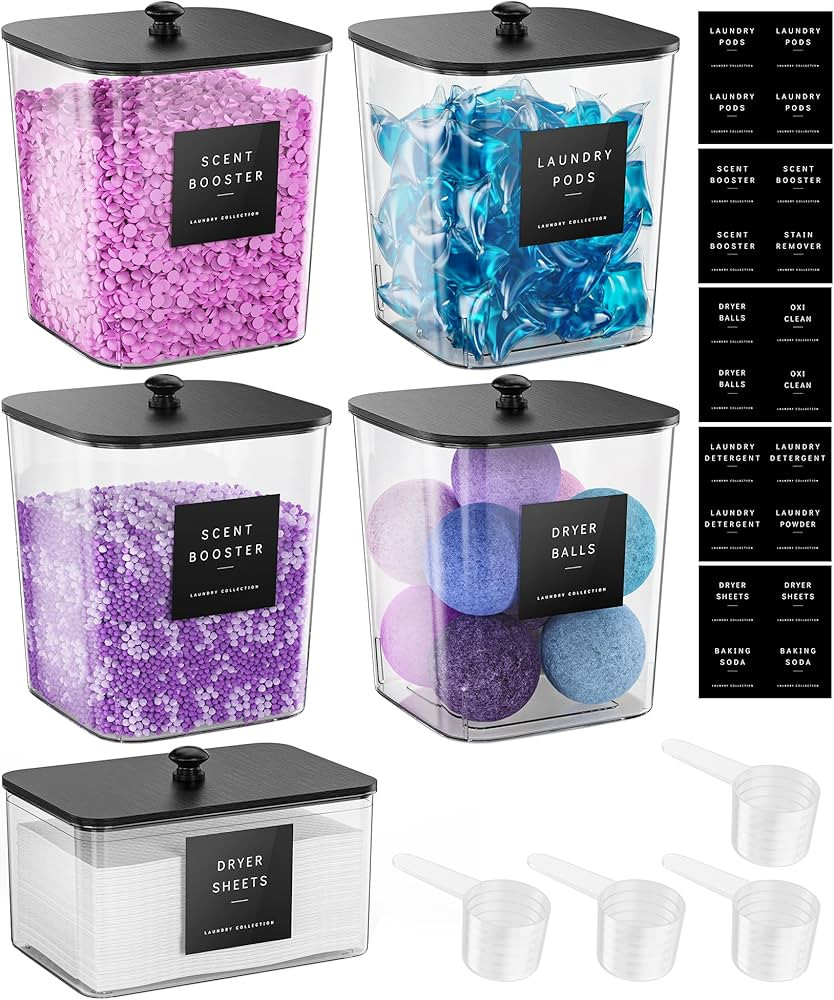 Moforoco 5 Pack Laundry Pods Container, Clear Laundry Room Organization Containers,Large Detergen... | Amazon (US)
