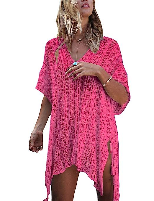 shermie Swimsuit Cover ups for Women Women's V-Neck Plus Size Loose Knitted Beach Dresses | Amazon (US)