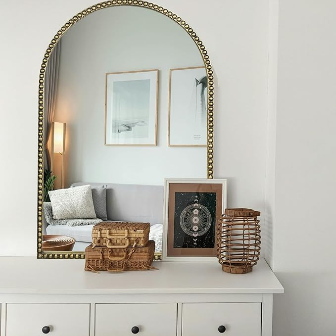 Arched Wall Mirror for Bathroom, 20"x30"-Ornate Decorative Bathroom Mirror with Beaded Metal Fram... | Amazon (US)