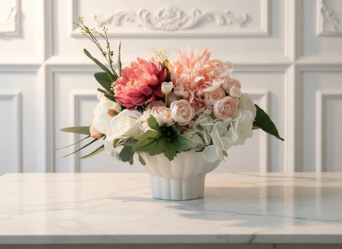 Pink & White Hydrangeas, Roses and Dahlia in Pedestal Bowl | Etsy (Global)