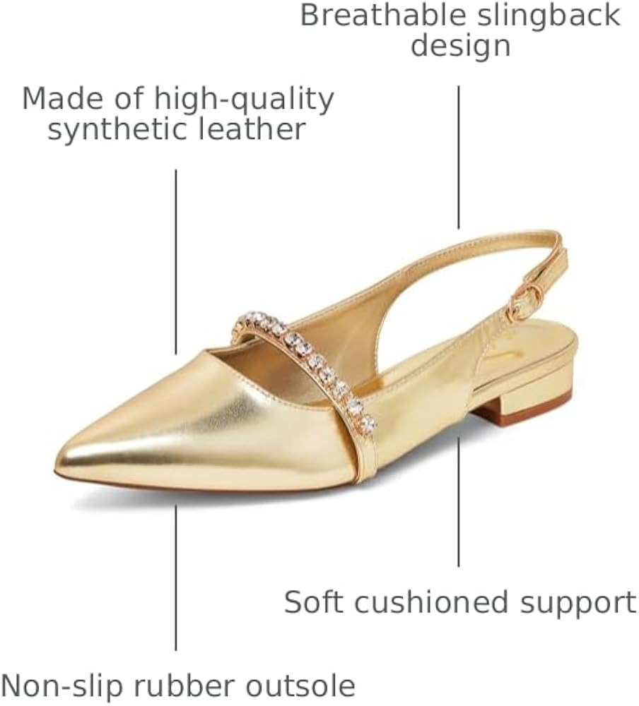 Elisabet Tang Women Slingback Flats with Rhinestone Pointed Toe Flats for Women Dressy Shoes | Amazon (US)