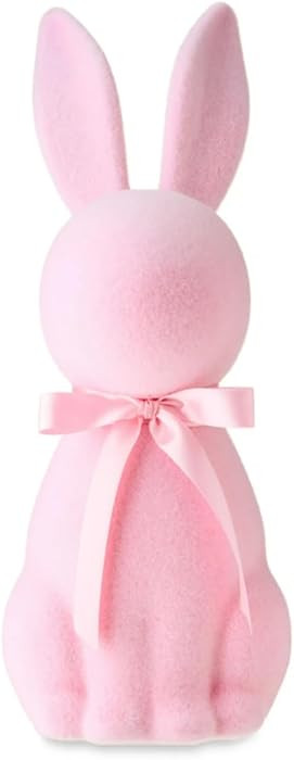 Easter Flocked Bunny Decor with Ribbon – Spring Decoration (Pink - 16 inch) | Amazon (US)