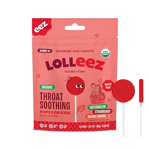 Lolleez Organic Lollipops for Kids Sore Throat Relief, Variety Pack Perfect for Soothing A Sore Throat While Tasting Great, Strawberry, Watermelon & Orange Mango, 28 Count | Amazon (US)