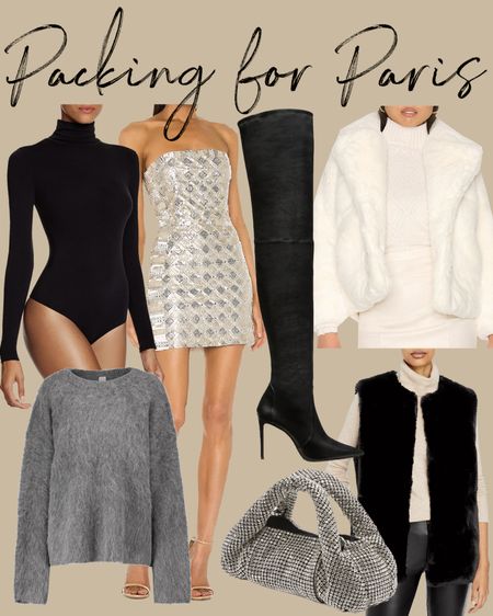 Kat Jamieson of With Love From Kat shares her favorite pieces to pack for Paris. Party dress, bodysuit, over the knee boots, faux fur, fuzzy sweater. #vests

#LTKHoliday #LTKstyletip #LTKSeasonal