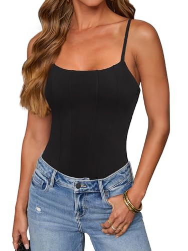 REORIA Women's Sexy Square Neck Adjustable Strap Bodysuit Sleeveless Backless Corset Tops Going O... | Amazon (US)