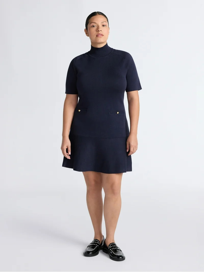 Free Assembly Women's Mock Neck Sweater Dress with Short Sleeves, Sizes XS-XXL | Walmart (US)