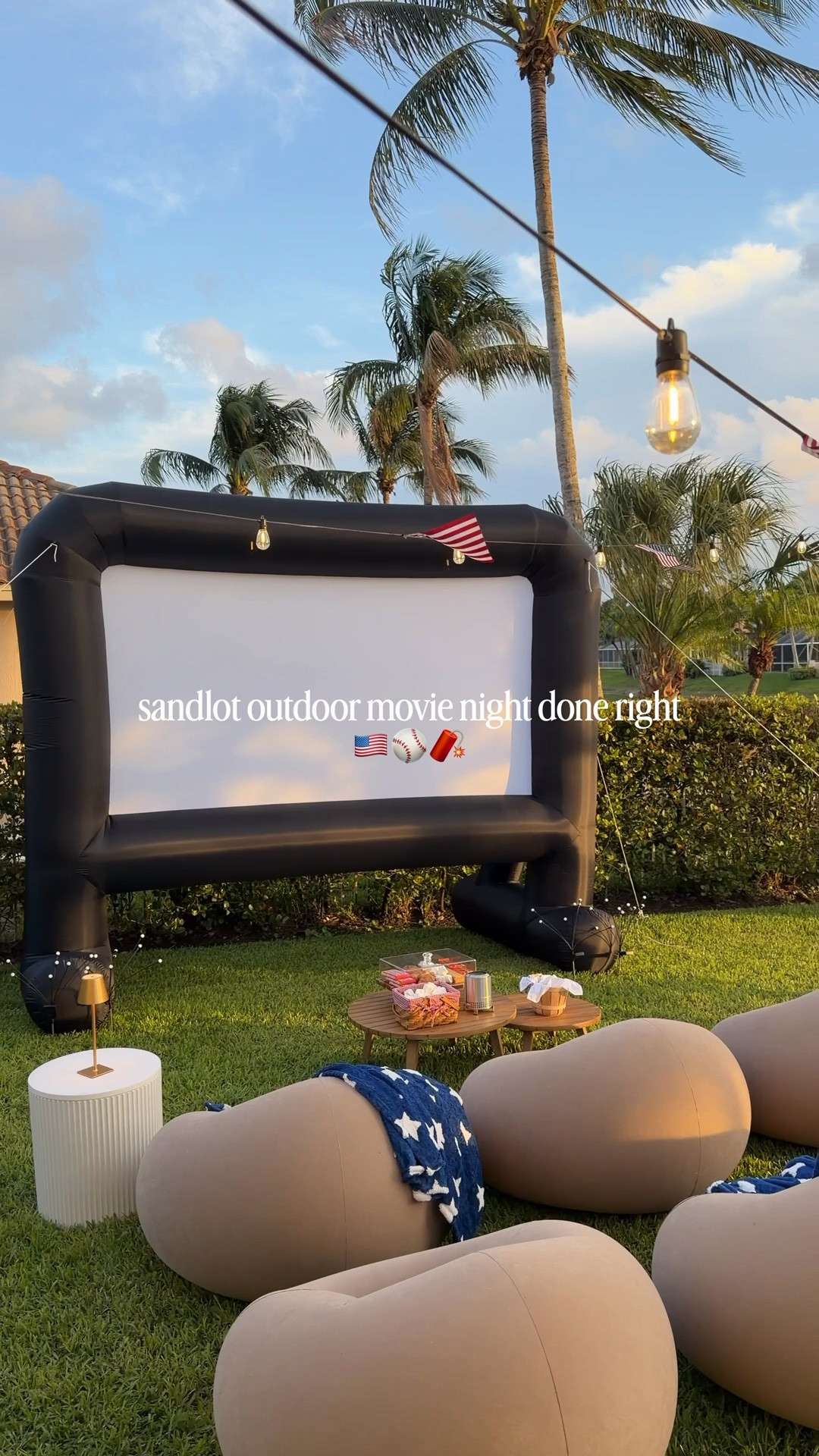 “You’re killing me smalls!”This patriotic outdoor movie night is perfect for Memorial Day, Fourth of July or honestly anytime all summer. I hope you enjoy this as much as I enjoyed creating it! Who doesn’t love the Sandlot!?! 
.
.
.
.
#outdoormovie #movienight #hostingtips #outdoorentertaining #amazon

#LTKmomlife #LTKdayinmylife #LTKSeasonal