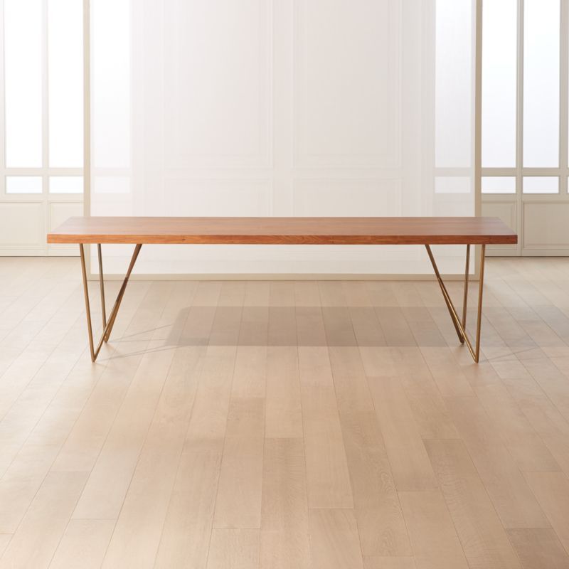 Dylan Brass Medium Acacia Table 36"x104" + Reviews | CB2 | CB2