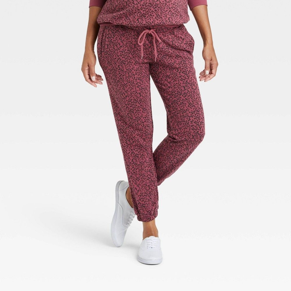 The Nines by HATCH French Terry Maternity Sweatpants Berry Purple Leopard Print XXL | Target