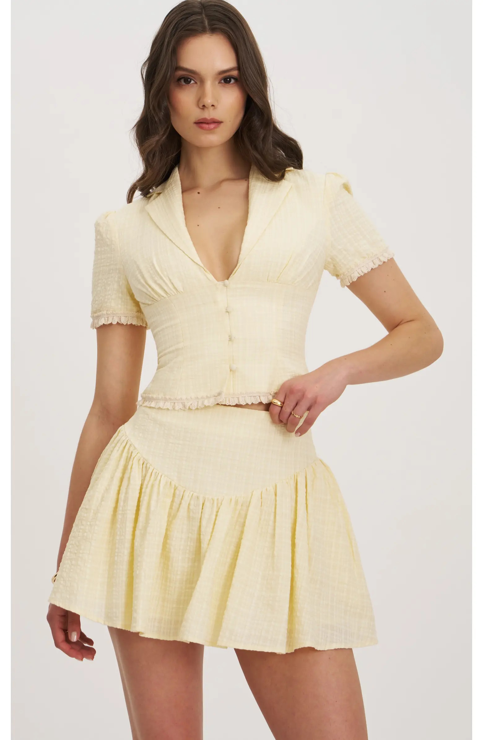 Odelia Lace Trim Seersucker Button Up Top | Nordstrom