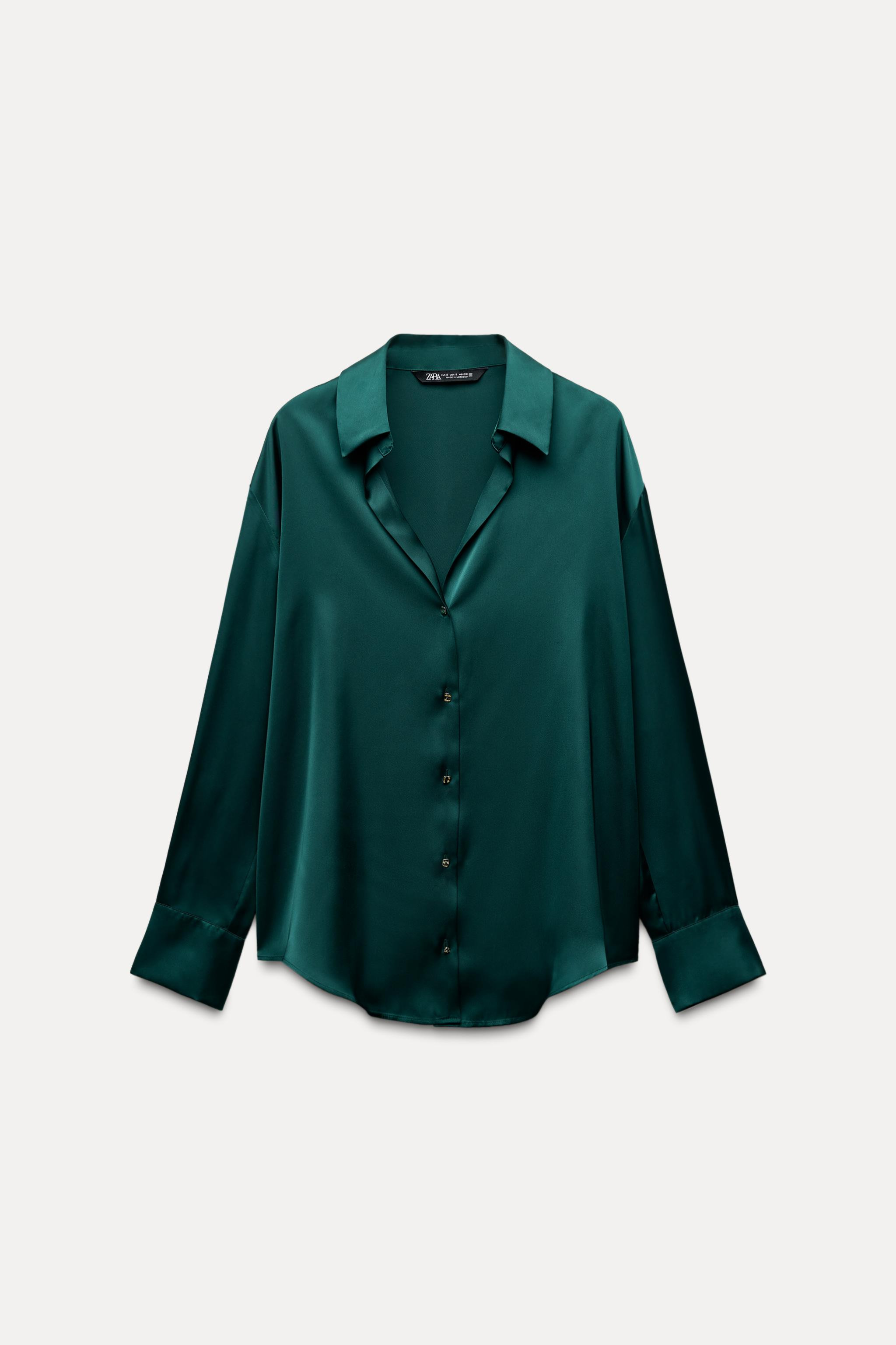 Flowy shirt with V-neck lapel collar and long sleeves. Front gold button closure. | Zara US