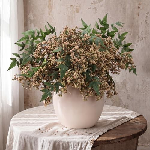 Suncalla 5 Pcs 31.5 Inch Pink Green Faux Berry Stems for Vase Artificial Nandina Berry Stems Realistic Sedum Leaf Spray Fake Flowers Picks Branches for Holiday Farmhouse Mantel Harvest Decor | Amazon (US)