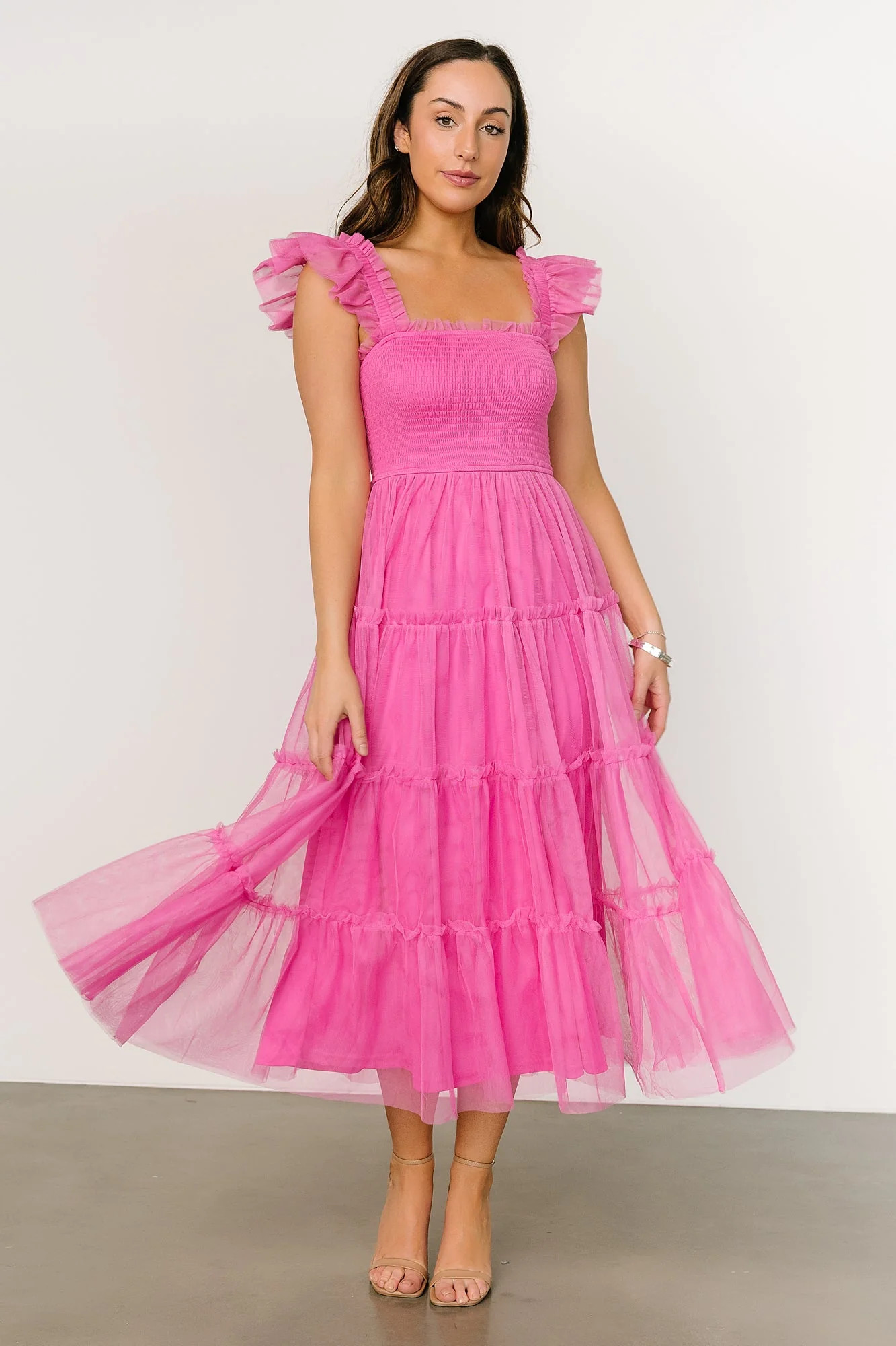 Mindi Tulle Midi Dress | Pink | Baltic Born