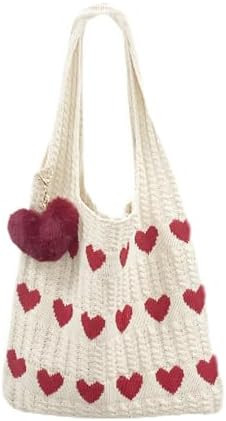 Pokn Heart Crochet Tote Bag Cute Purse for Women Cutecore Key Chain Y2K Accessories Valentines Ae... | Amazon (US)