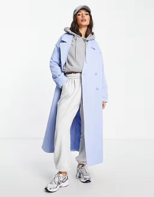 NA-KD oversized trench coat in blue | ASOS (Global)