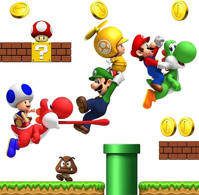 Mario Wall Decal Build a Scene Wall Stickers Peel & Stick Super Mario Party Decorations for Kids ... | Amazon (US)
