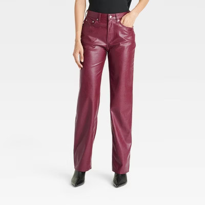 Women's Mid-Rise Faux Leather Baggy Jeans - Universal Thread™ Red | Target