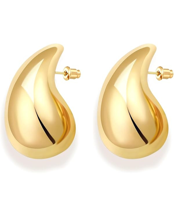 HEEYA Chunky Gold Hoop Earrings for Women Girls - 18K Gold/Sliver Plated Lightweight Hollow Open ... | Amazon (UK)