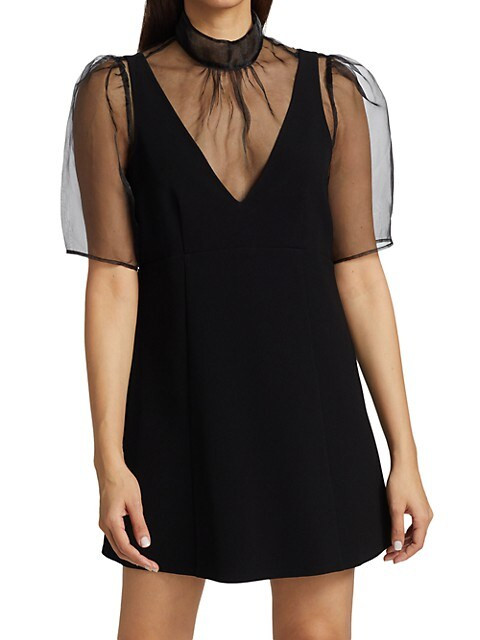 Cinq à Sept Frances Sheer Tulle Yoke Mini Dress on SALE | Saks OFF 5TH | Saks Fifth Avenue OFF 5TH