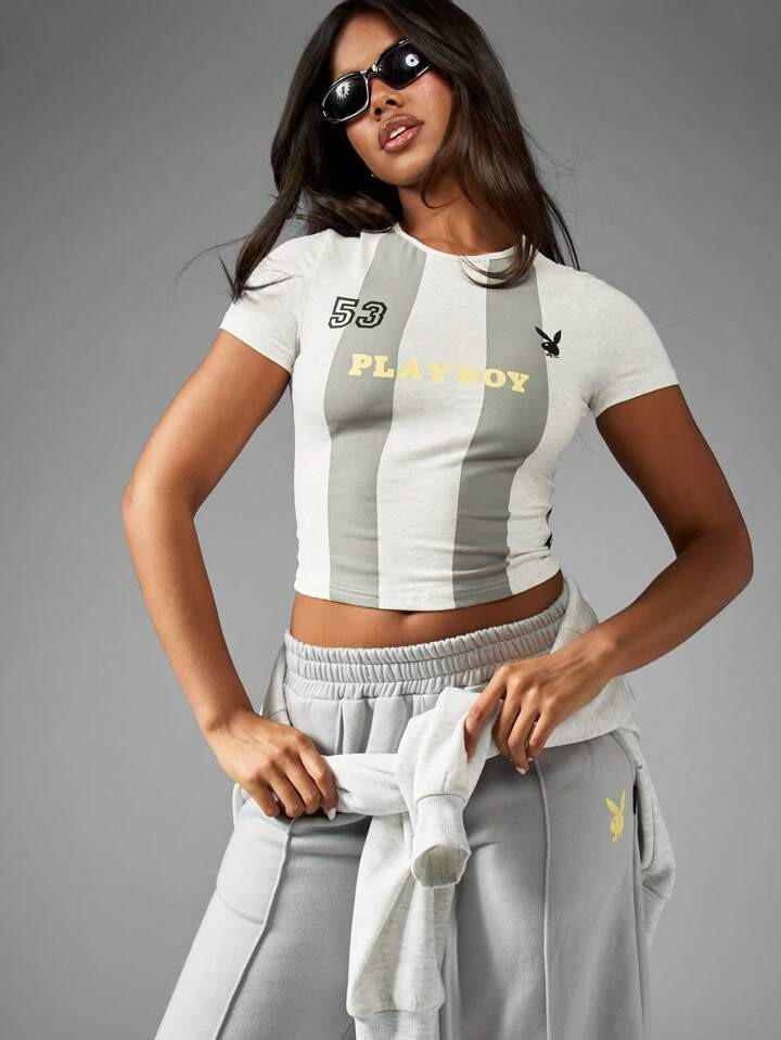 Athletic Baby Tee Retro Sport Inspired Cropped T-Shirt Varsity Number Stripe Design Workout Athleisure Fitted Summer Top Y2K Streetwear | SHEIN