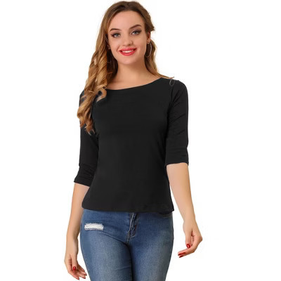 INSPIRE CHIC Women's Classic Solid Elbow Sleeves Round Neck Slim Fit T-Shirts XX-Large Black | Target