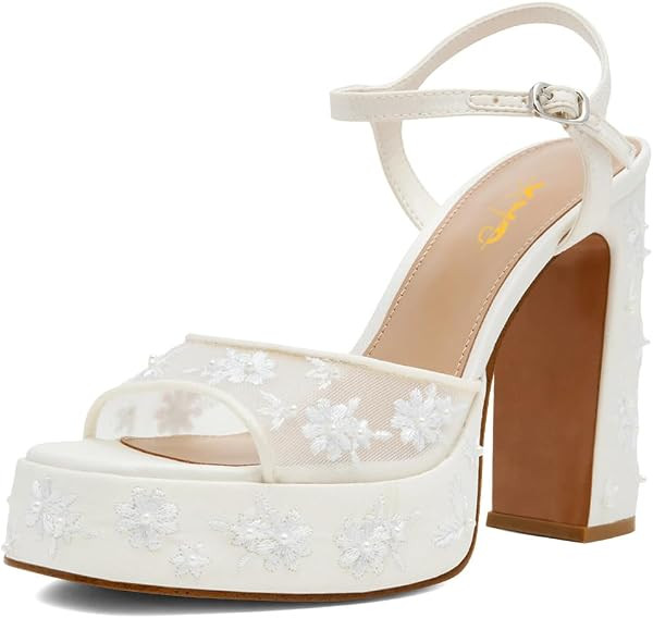 XYD Women Flower Embroidery Platform Heel Mesh Sandals | Amazon (US)