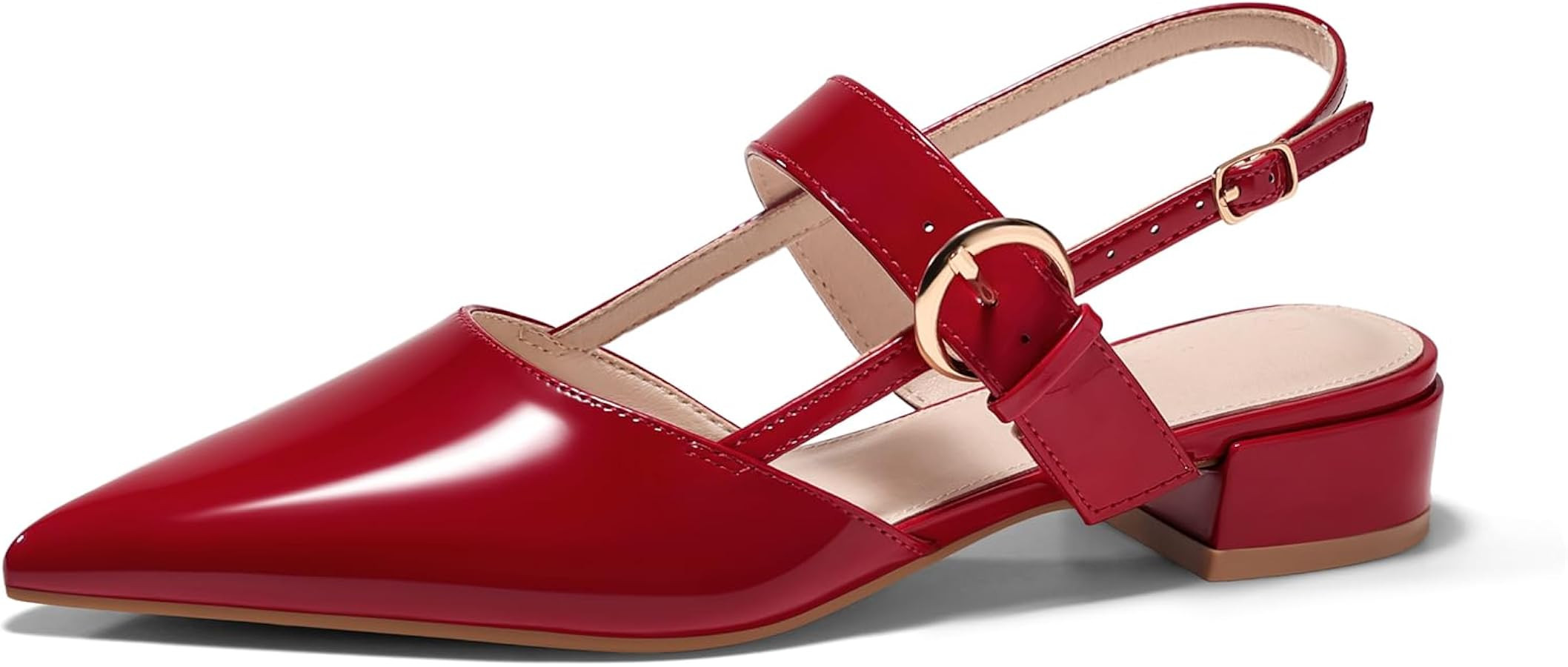 Coutgo Womens Slingback Flats Chunky Low Heels Mary Jane Pointed Closed Toe Ankle Strap Work Dres... | Amazon (US)